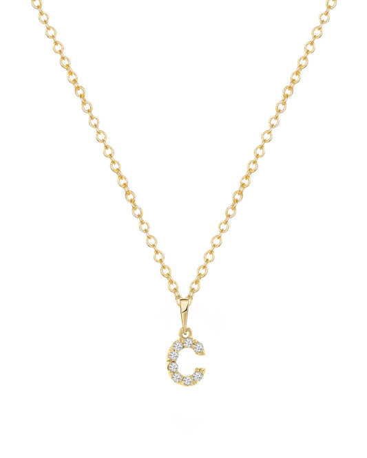 14K Tiny Diamond Initial Necklace