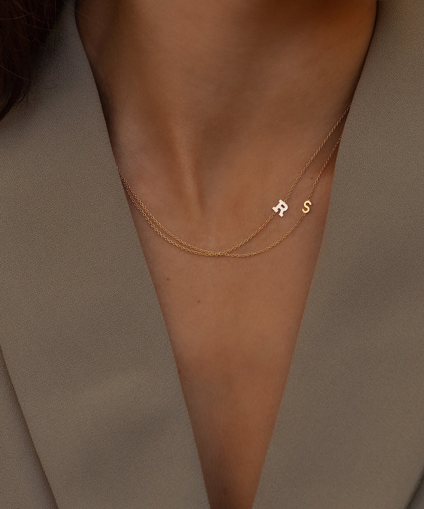 14K TINY Sideways Initial Necklace