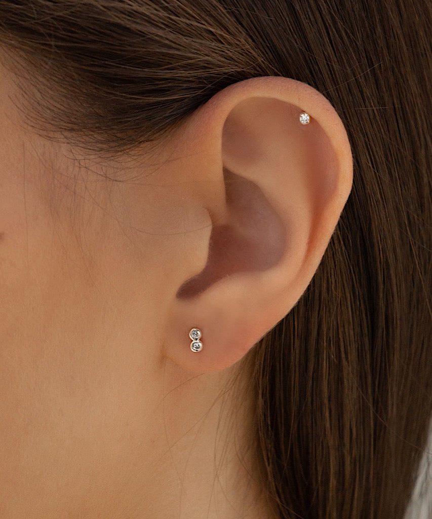 14K Double Diamond Stud