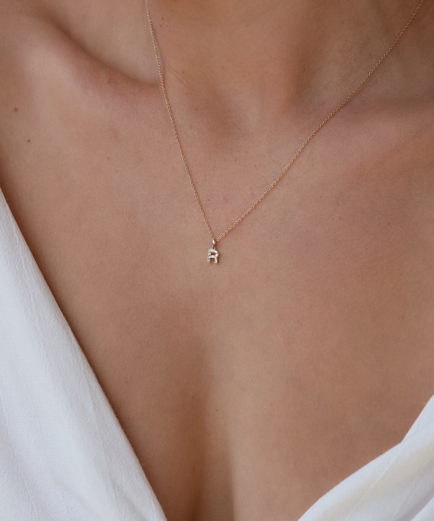14K TINY Diamond Initial Necklace
