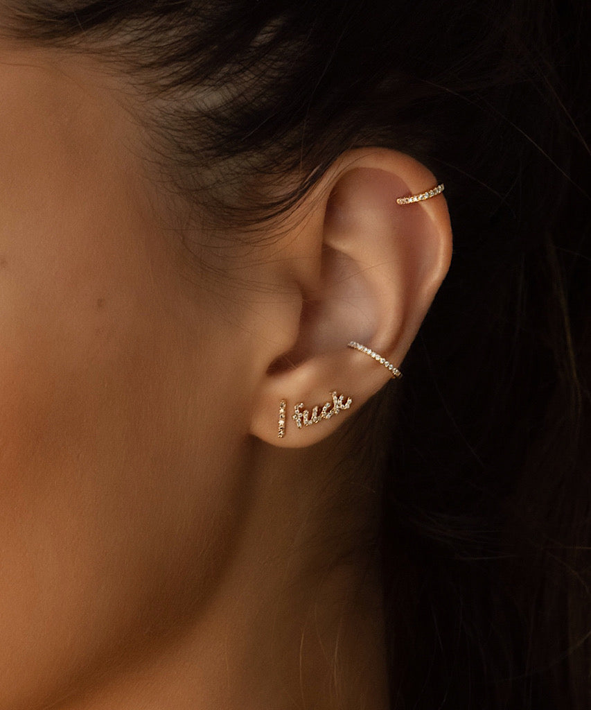 14K Gold Diamond Fuck Earring