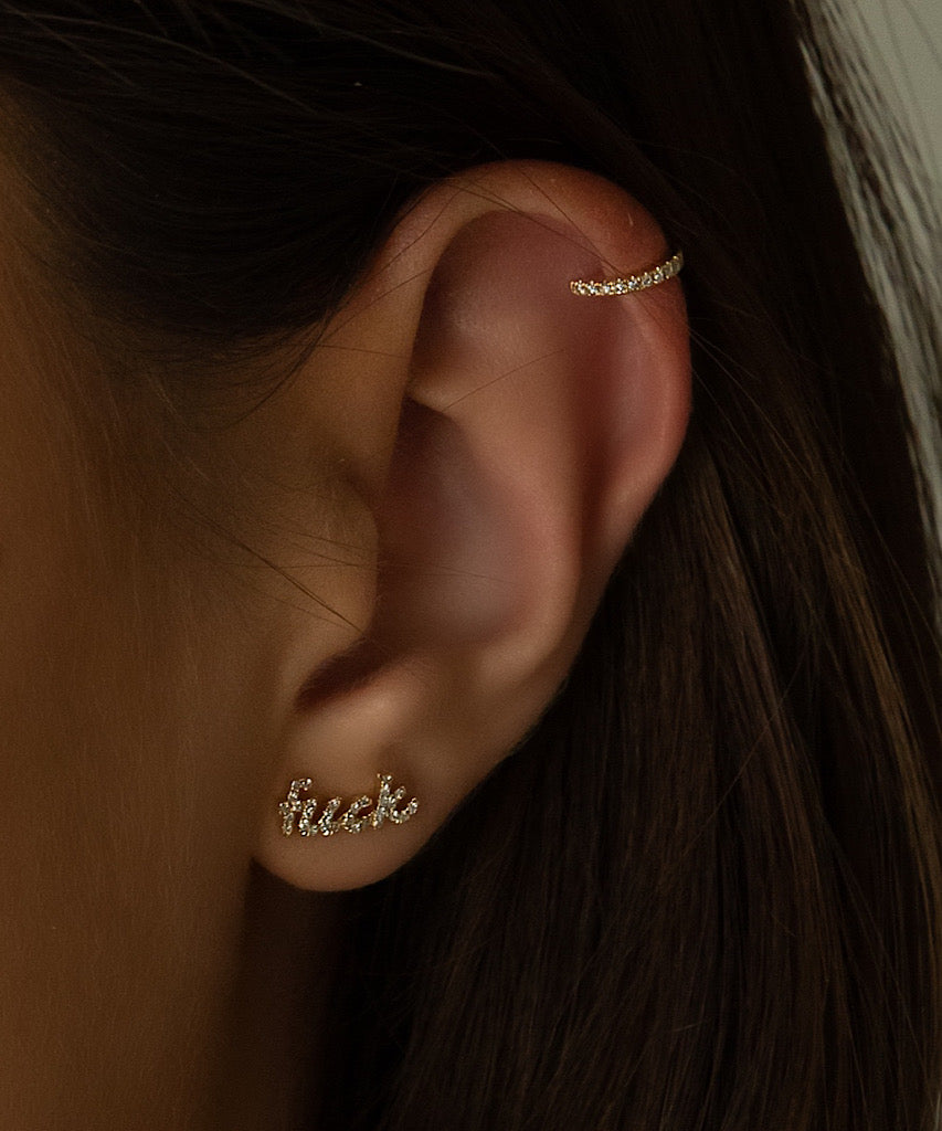14K Gold Diamond Fuck Earring