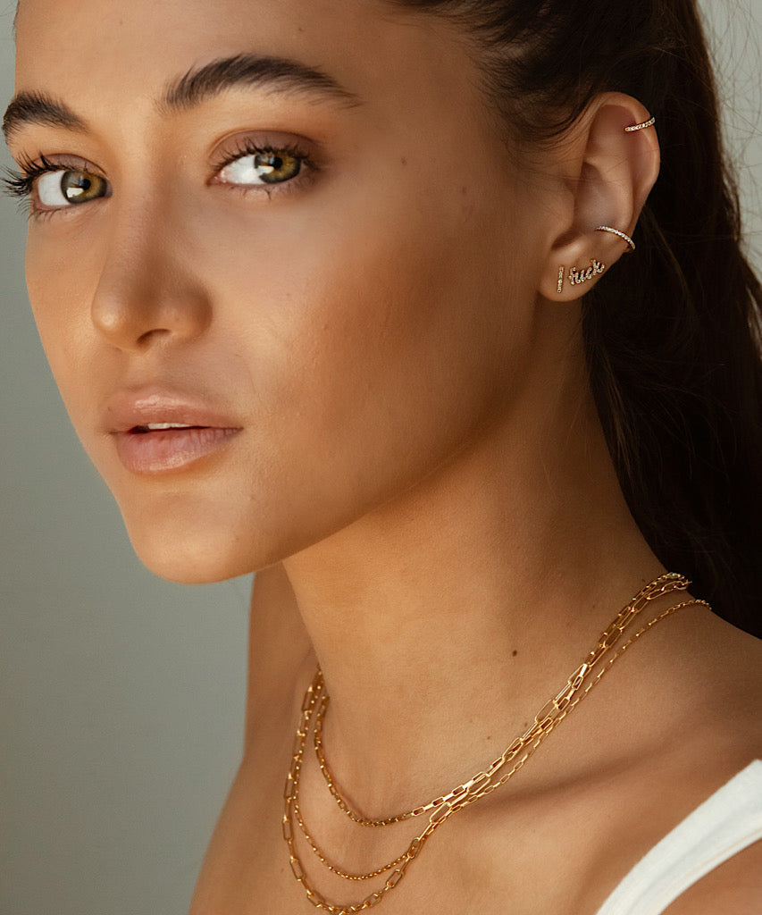 14K Gold Diamond Fuck Earring