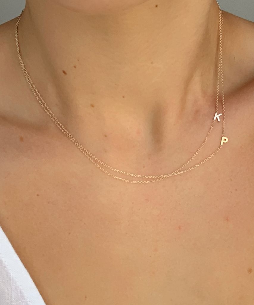 14K TINY Sideways Initial Necklace