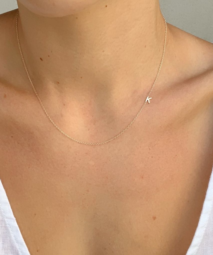 14K TINY Sideways Initial Necklace