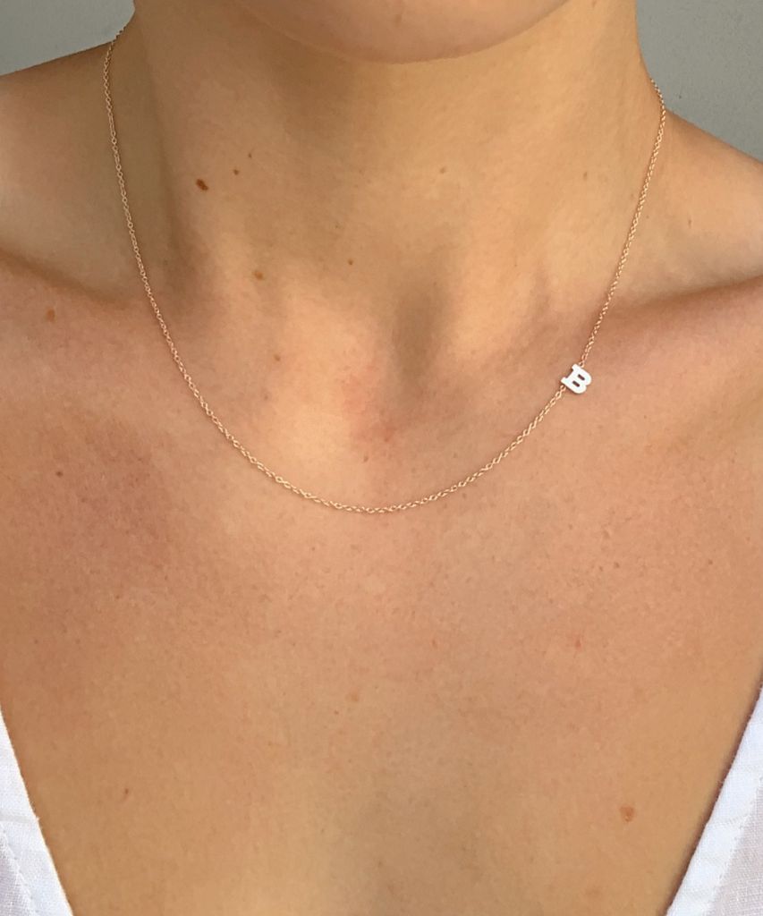 14K TINY Sideways Initial Necklace