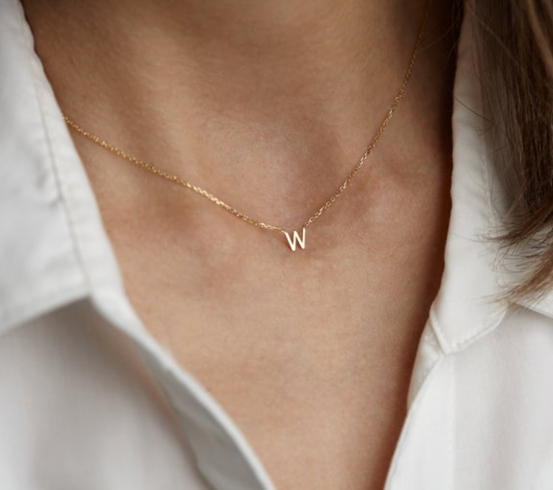 14K TINY Center Initial Necklace