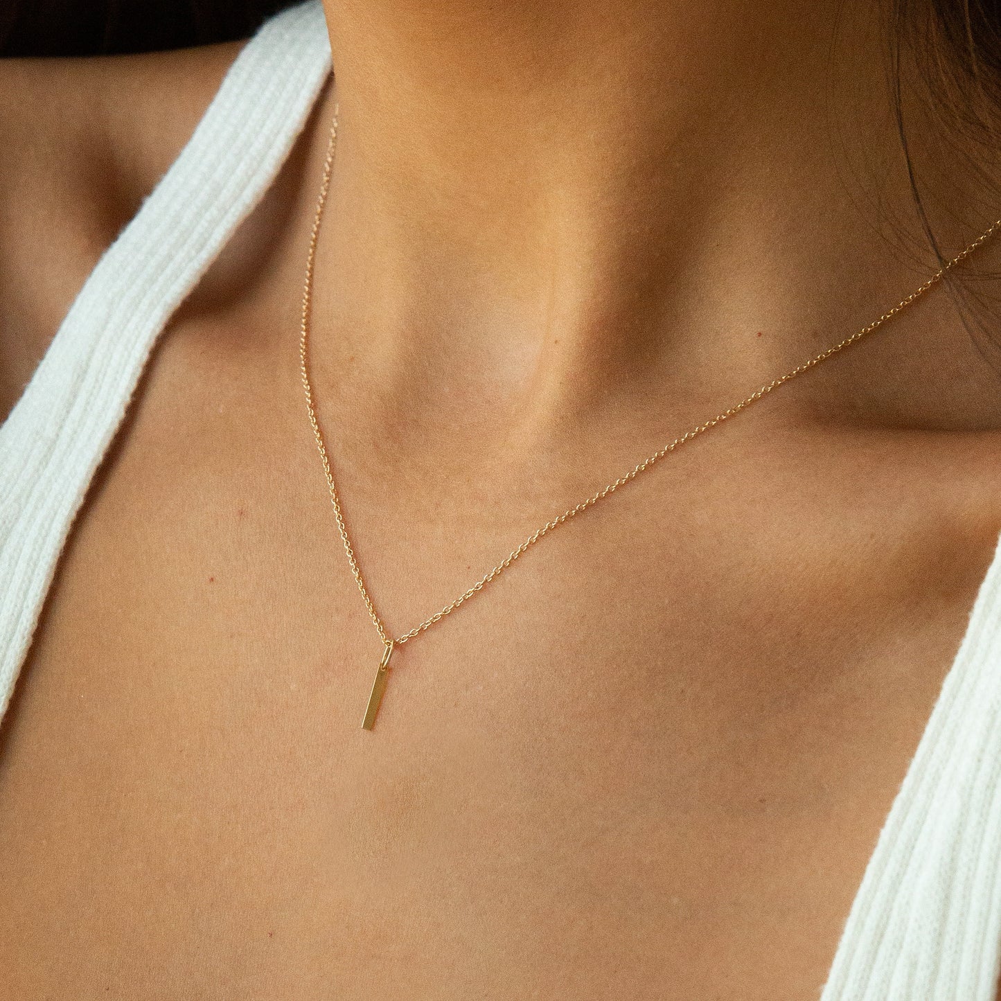 Micro 14k Gold Bar Necklace