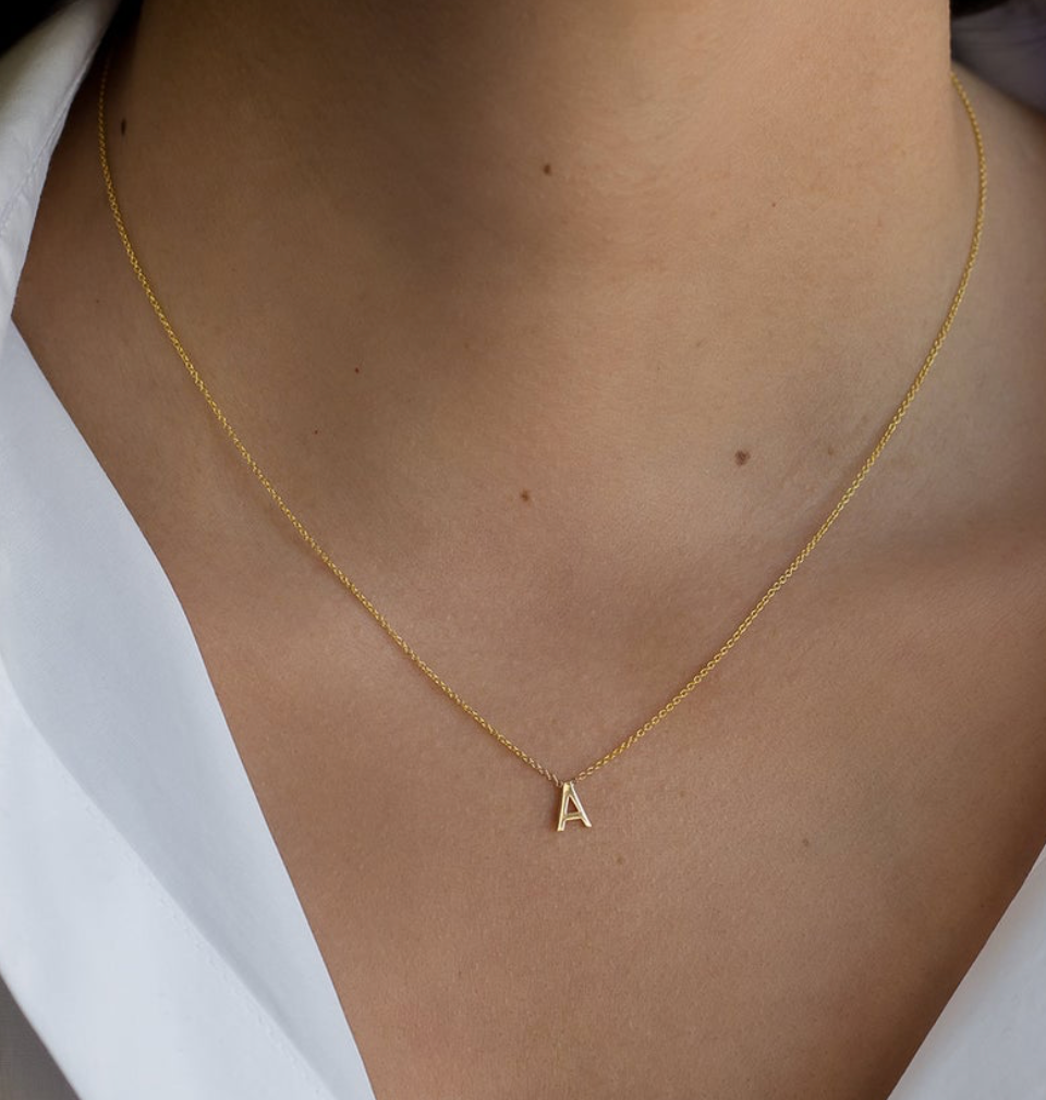 14K TINY Center Initial Necklace