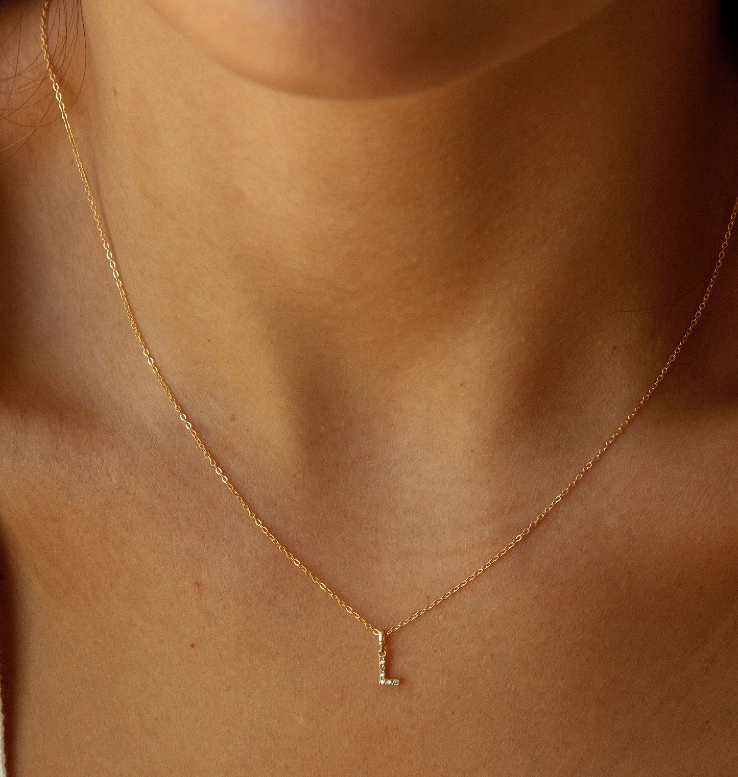 14K TINY Diamond Initial Necklace