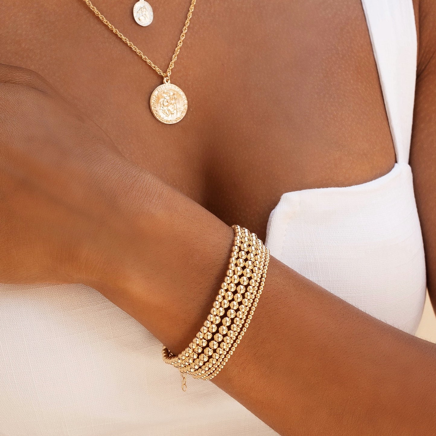 14K Gold Filled Beaded Stretch Bracelet