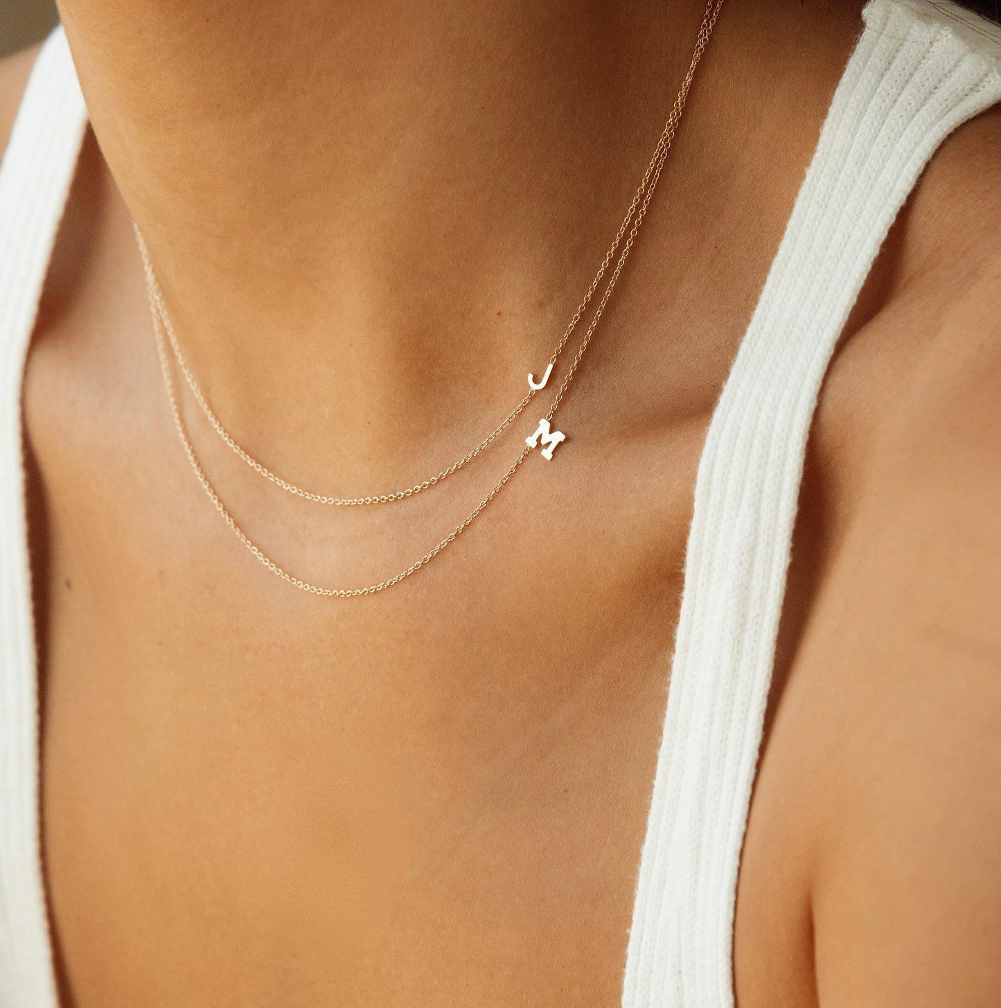 14K TINY Sideways Initial Necklace