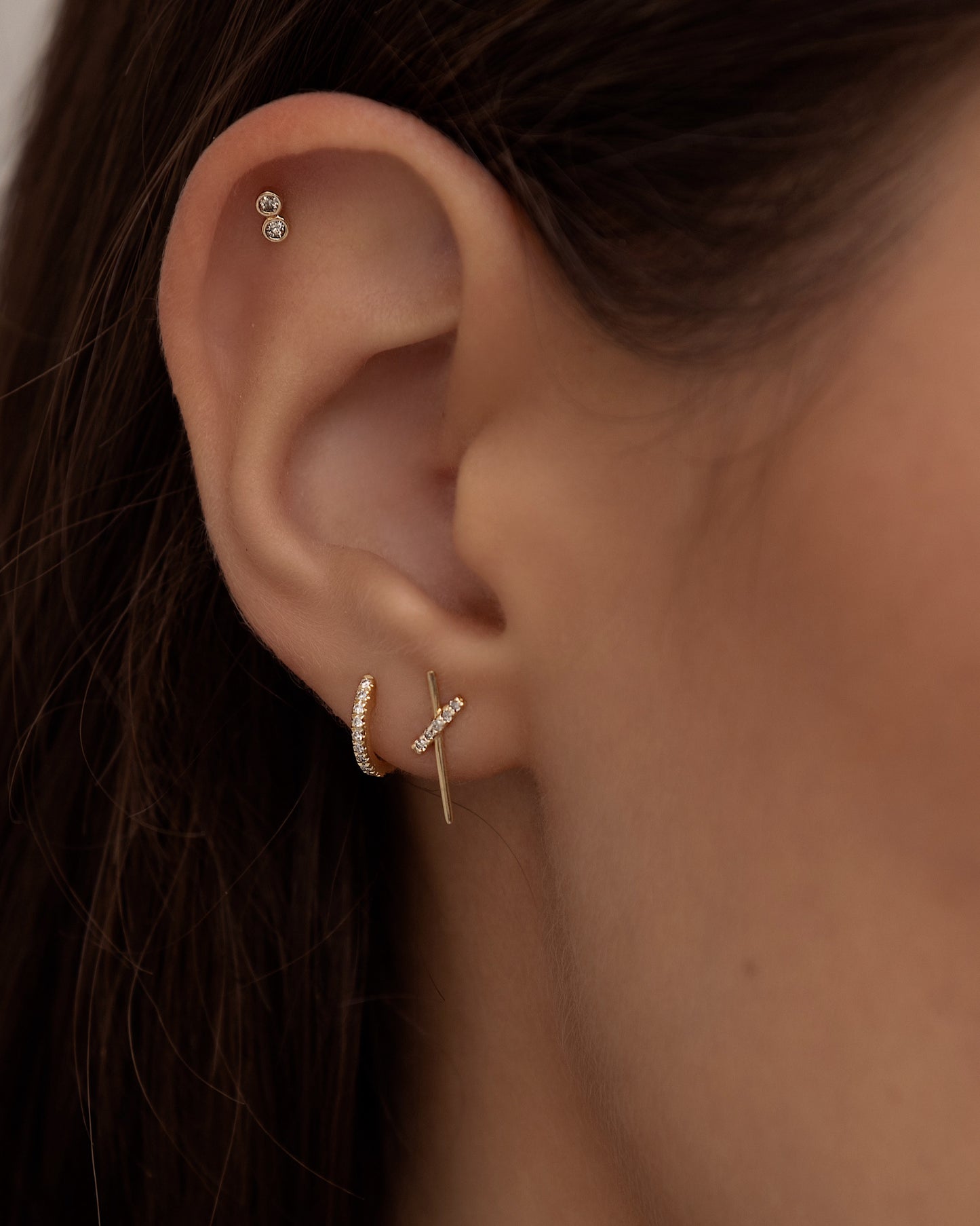 14K Double Diamond Stud