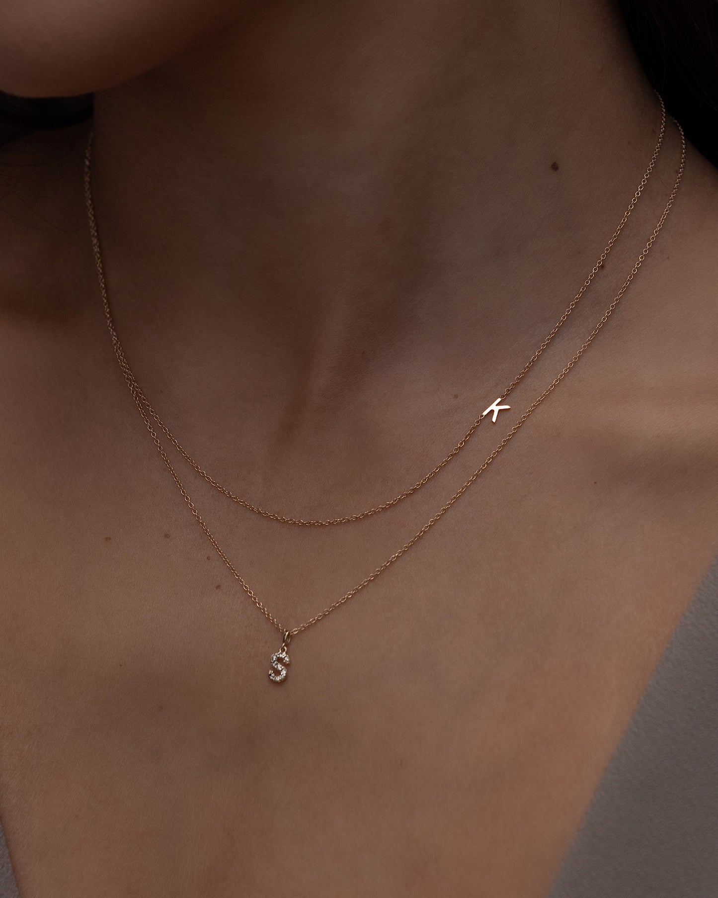 14K TINY Sideways Initial Necklace