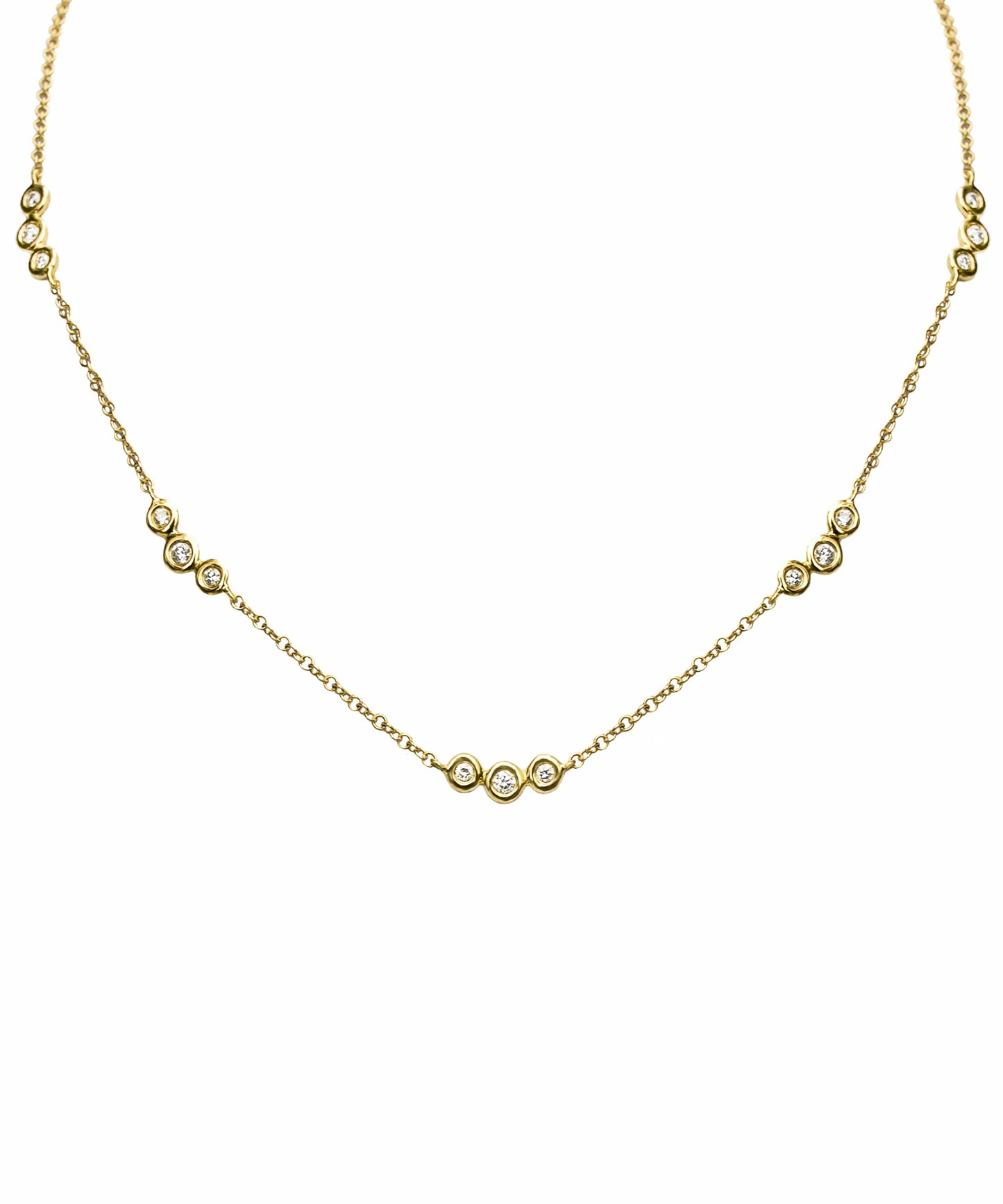 Solid 14k gold 15 diamond necklace
