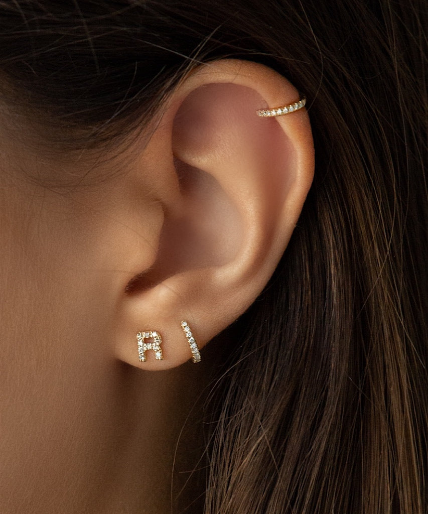 14K Diamond Initial Stud Earring