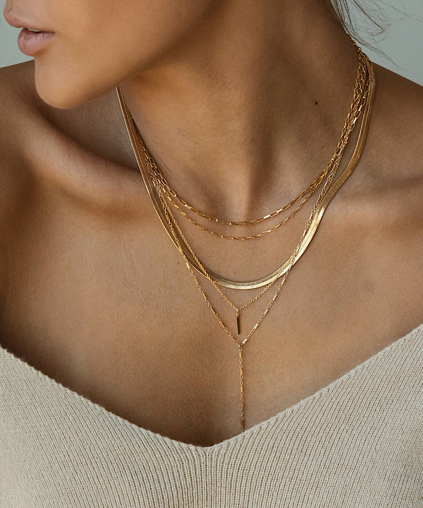 Yellow Gold Plated Thin Herringbone Chain Necklace – Jennifer Miller Jewelry