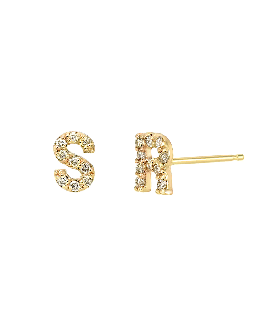 14K Diamond Initial Stud Earring