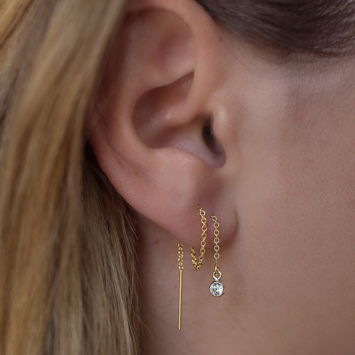 14K Gold Crystal Threader