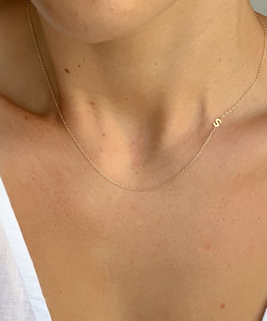 14K TINY Sideways Initial Necklace