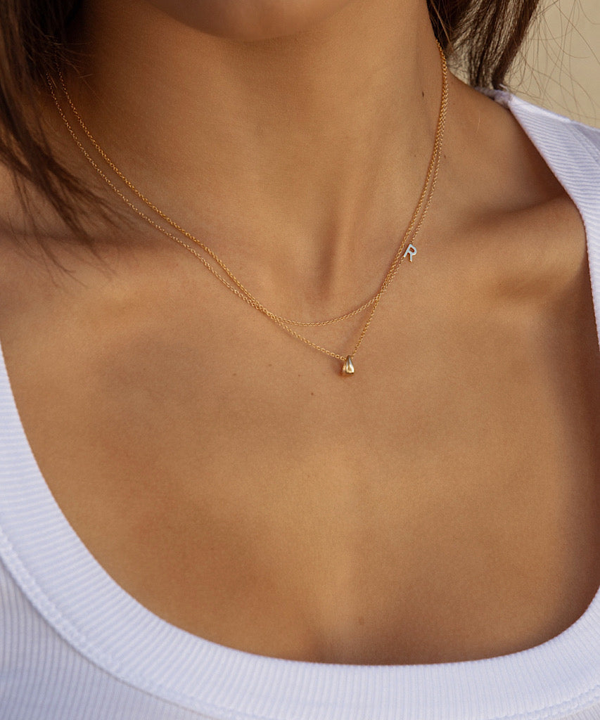 14K TINY Sideways Initial Necklace