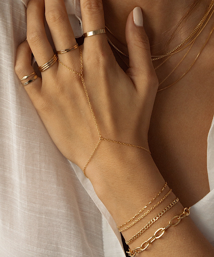 Minimalist Gold plated Bead Chain Ring Bracelet Linked Finger Bracelet and  Ring Connected Hand Harness Bracelets for Women Gifts