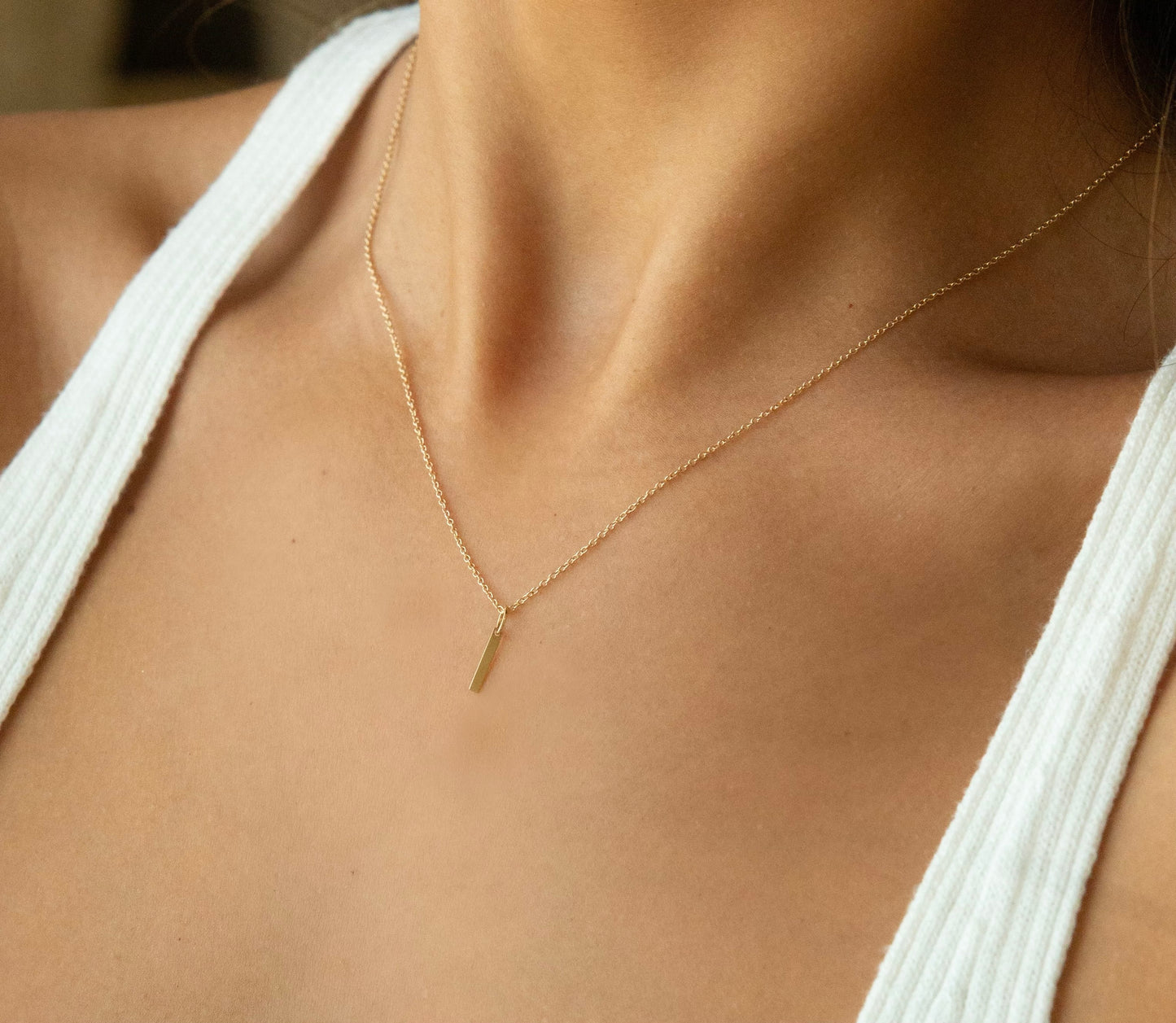 Micro 14k Gold Bar Necklace