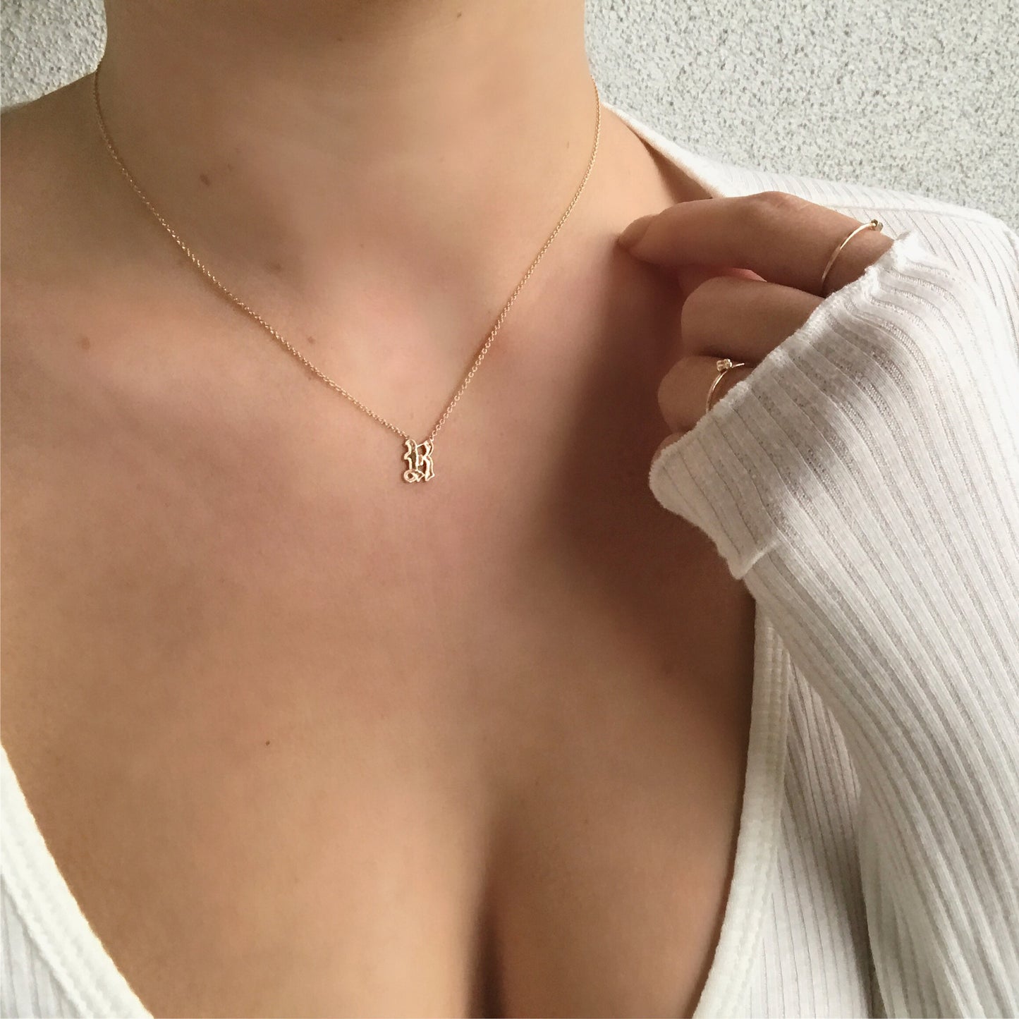 Rebel Necklace {Old English Initial} Solid 14K Gold