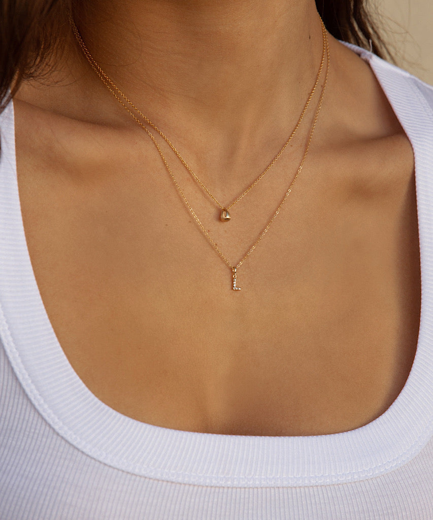 14K TINY Diamond Initial Necklace