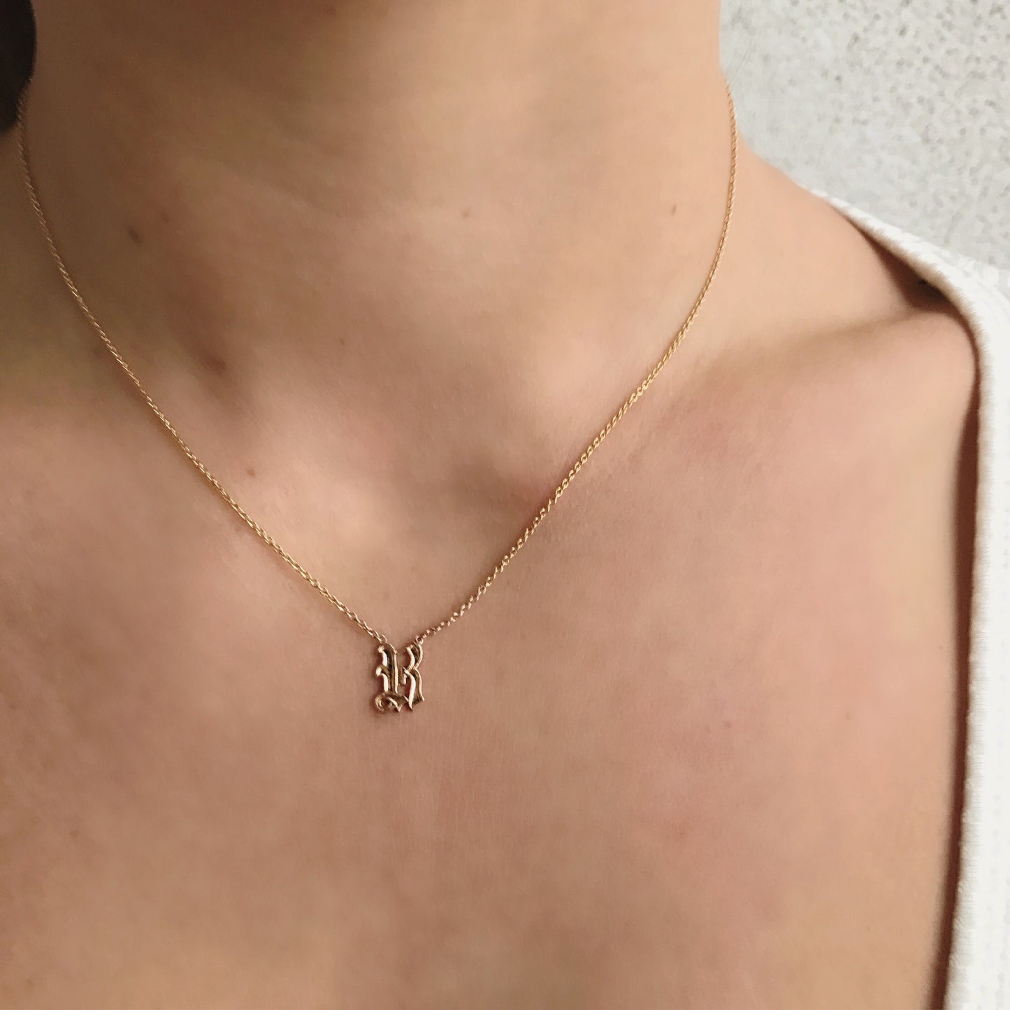 Rebel Necklace {Old English Initial} Solid 14K Gold