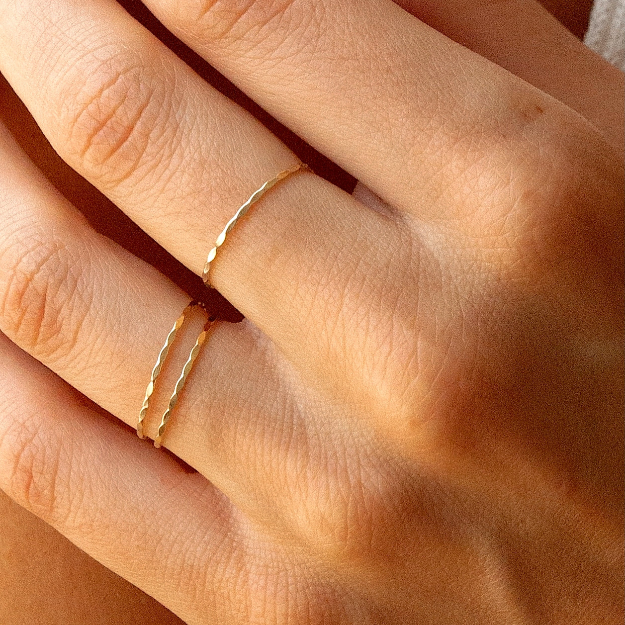 Tiny Solid 14k Gold Hammered Band