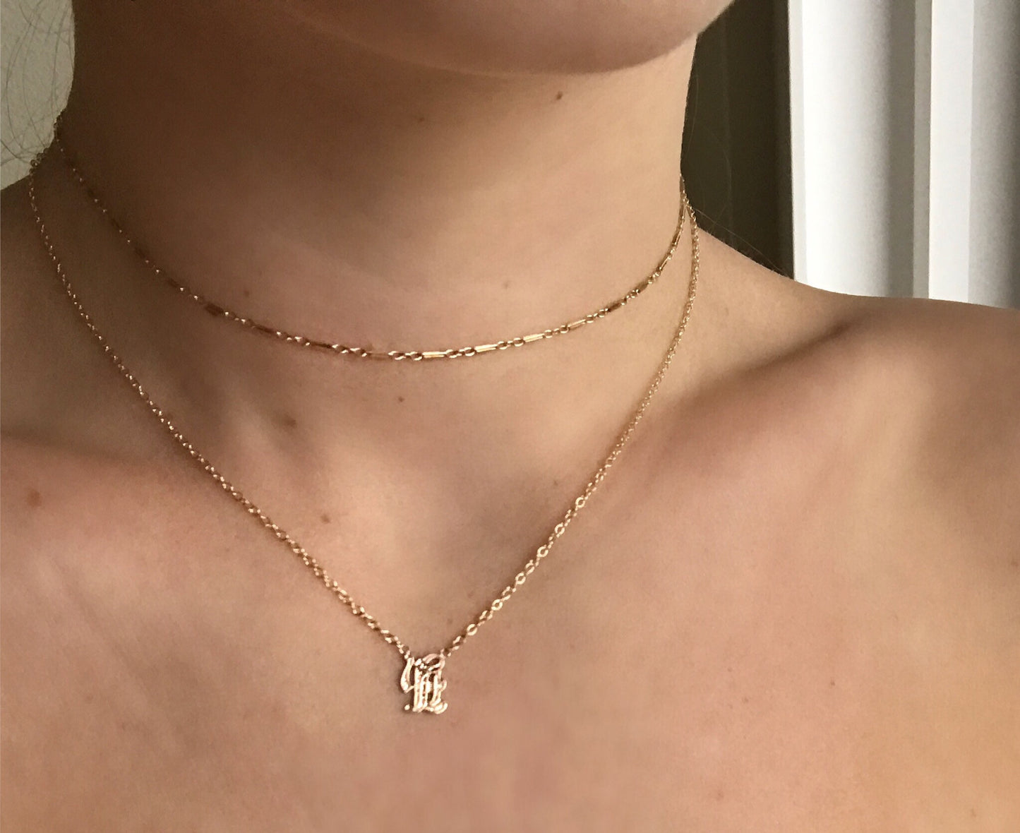 Rebel Necklace {Old English Initial} Solid 14K Gold