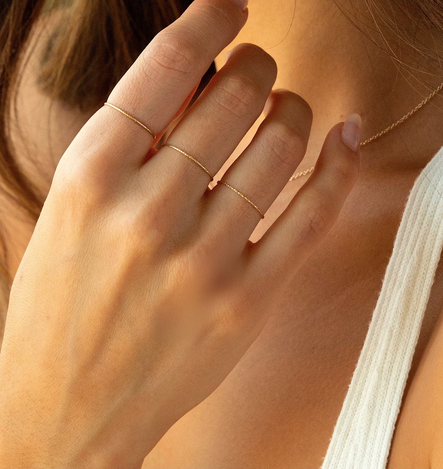 Tiny Solid 14k Gold Sparkle Band