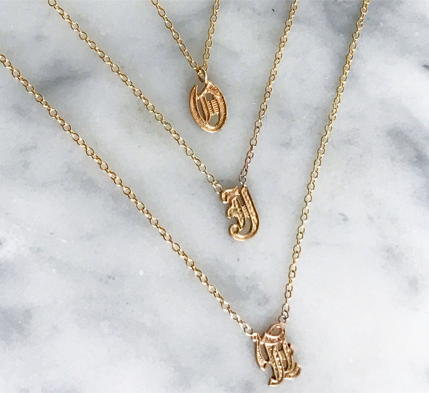 Rebel Necklace {Old English Initial} Solid 14K Gold
