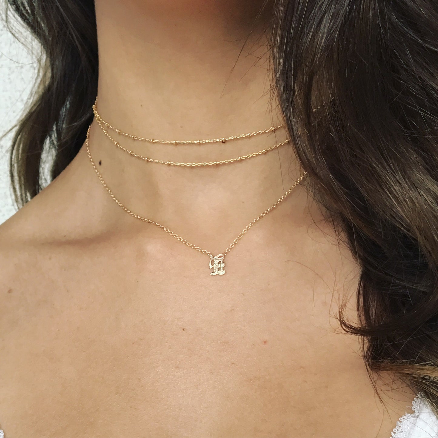 Rebel Necklace {Old English Initial} Solid 14K Gold