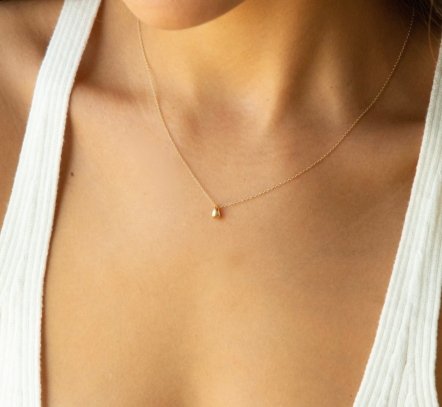 Micro 14k Gold Teardrop Necklace