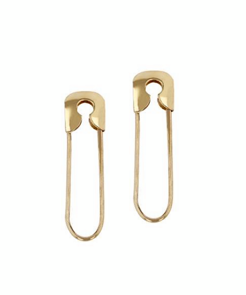 14K YELLOW GOLD LARGE SAFETY PIN EARRINGS