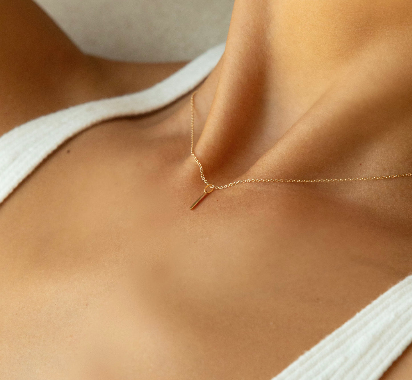 Micro 14k Gold Bar Necklace