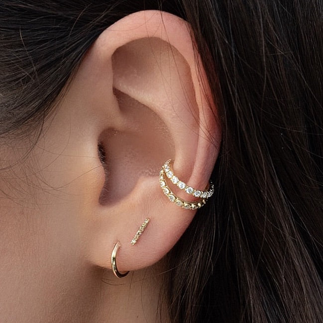 14K Diamond Bar Studs